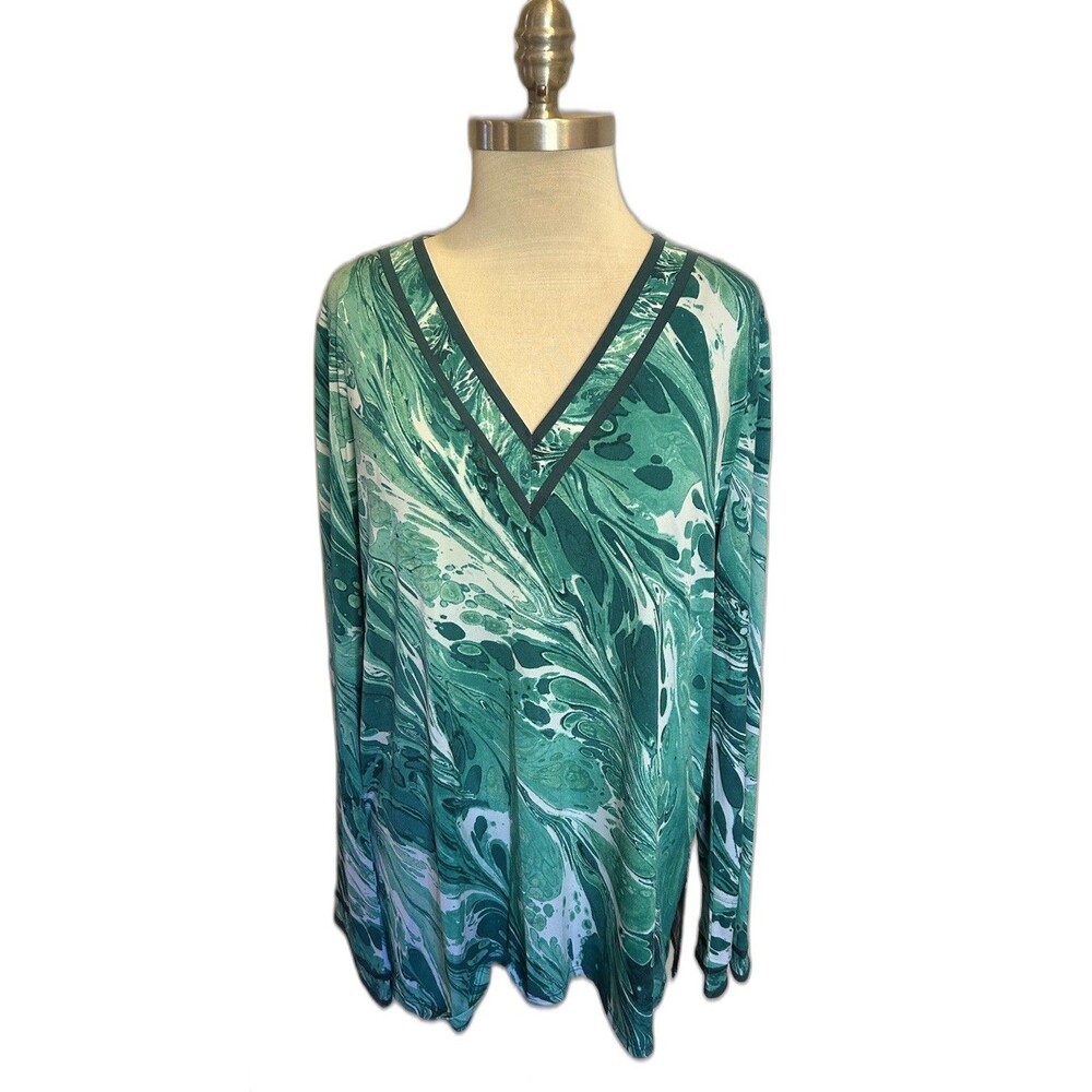 Michael Kors Marble Print Blouse Sz XL Artsy Art To Wear Tunic Top Bell Sleeves